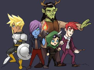 Chibi style illustration of a team 'Ethereum', each character representing a different class.