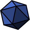 A grayscale, unmarked d20 die.